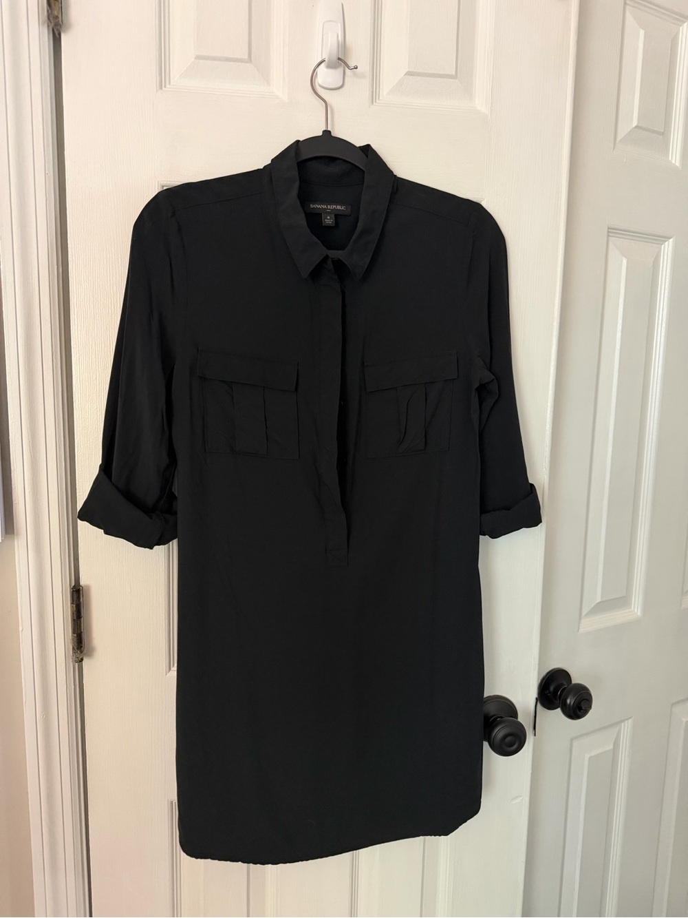 Banana Republic Black Roll-Sleeve Shirt Dress